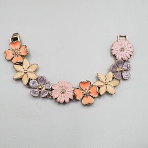 Vintage 80's Monet Signed Enamel Flower Multi Color Fashion Bracelet